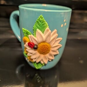 Floral Embellished Coffee Mug Hand Detailed By Cole Art Ladybug Daisy Plant Mom